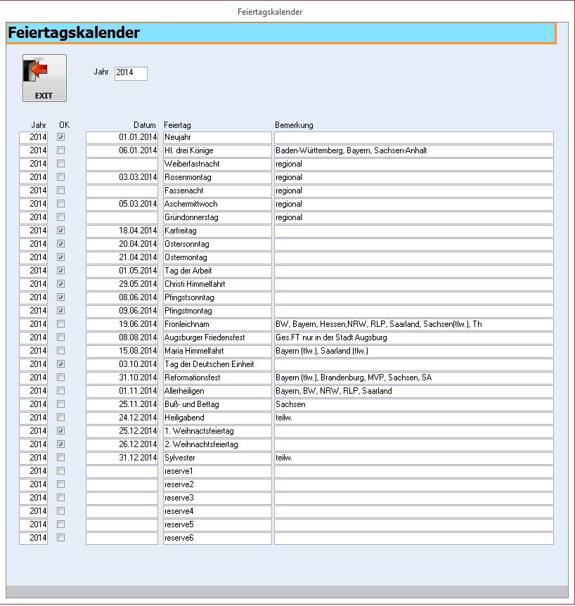 Personalverwaltung / Zeiterfassung - Zeiterfassung Mitarbeiter, Anwesenheit Personal, Anwesenheitsliste, Urlaubstage, Krankentage, Arbeitstage, Fehltage, Fehlstunden registrieren, eingeben, verwalten - Feiertagskalender