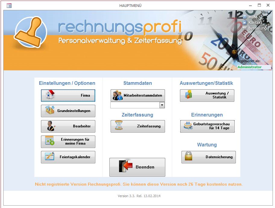 Personalverwaltung / Zeiterfassung - Mitarbeiterstammdaten eingeben, Mitarbeiterdaten zur Personalverwaltung / Zeiterfassung hinterlegen, Personaldaten, Personalstammdaten erfassen und verwalten - Vorauswahl