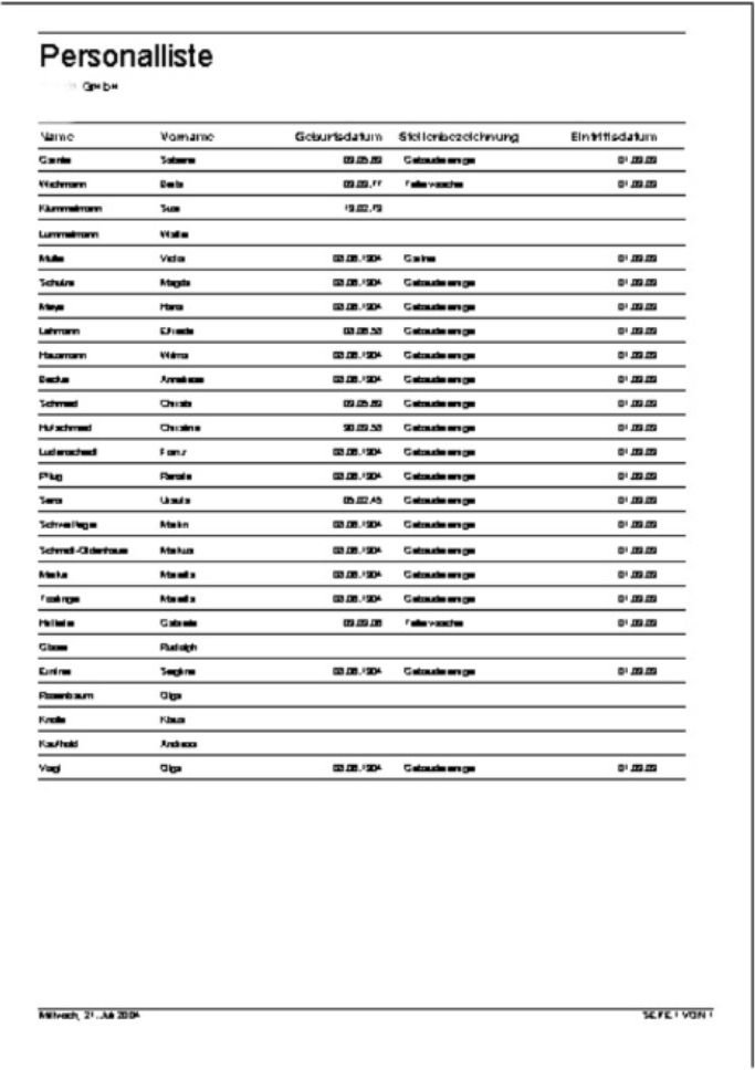 Personalverwaltung / Zeiterfassung - Personalliste erstellen, Personalliste drucken, �bersicht Personalangaben, Liste Personal