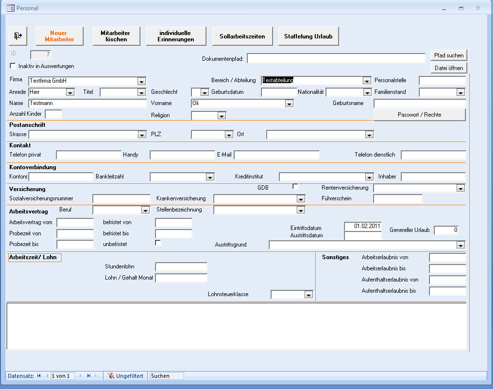 Mitarbeiterstammdaten, Personalstammdaten, Personaldaten